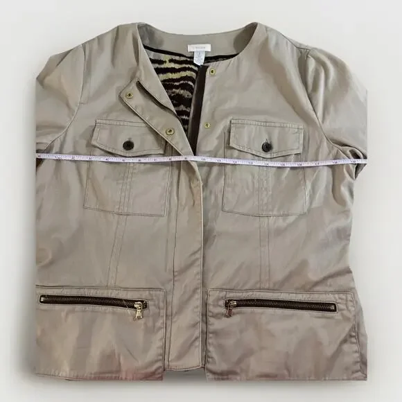 Chico's Women’s Moto Jacket - Size 1 M - Tan - Zipper Pockets - Picture 4 of 8